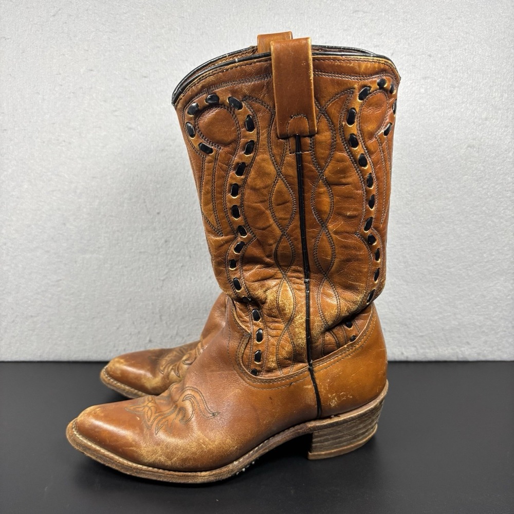 Texas Imperial Vintage Men's‎ Western Leather Boots Brown Size 8D Cowboy
